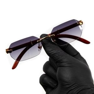 Mens Vintage Purple Tint Gold Frame Gradient Woodgrain Retro Hip Hop Sunglasses